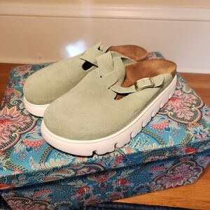 Papillio+Birkenstock Light Green Mules with Buckle